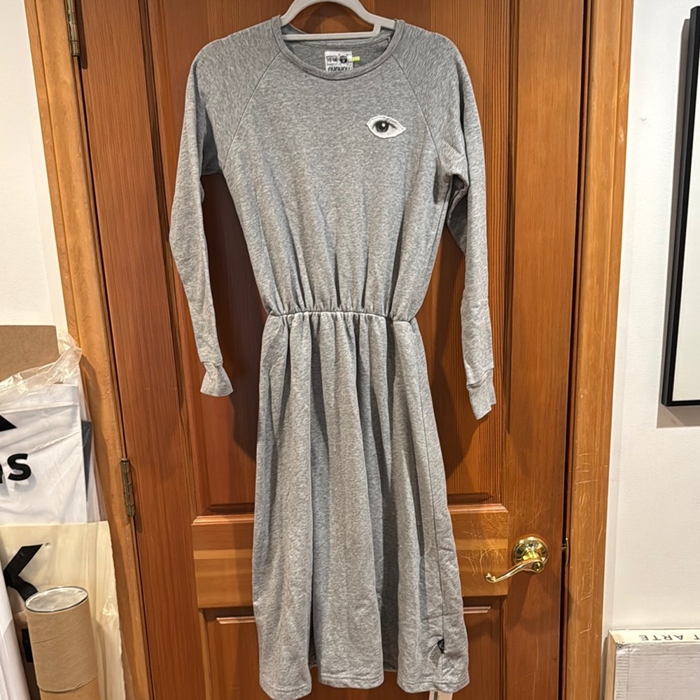 Nununu Long Sleeve Dress with Eye Detail- size 12-14 Grey